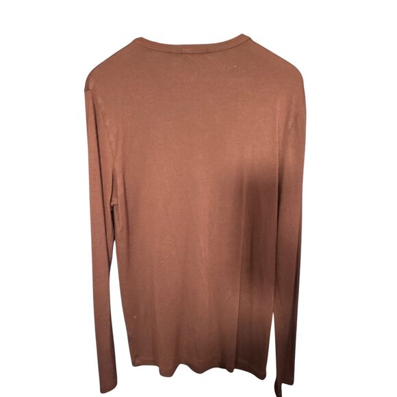 Theory Mens Henley Long Sleeve Shirt M Brown Cotton Blend - Picture 5 of 5